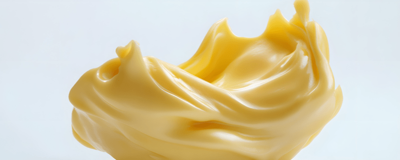 Butterflocke liegt auf weißer Fläche mit weißem Hintergrund